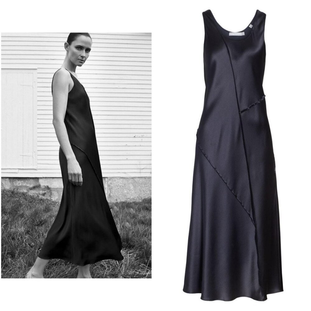 NWT Vince Raw Edge Silk Tank Midi Slip Dress in Iron Darkβ Navy Size XS, S $345 - Picture 4 of 16